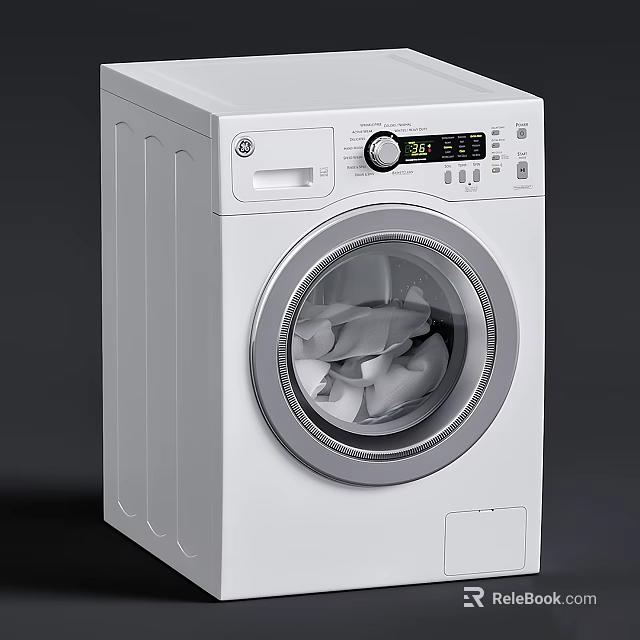 White Front Load Washing Machine With Digital Display And Control Panel Washing Clothes 3d model 