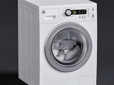 White Front Load Washing Machine With Digital Display And Control Panel Washing Clothes 3d model