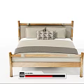 Wooden Frame Double Bed With Light Colored Mattress And Decorative Pillow