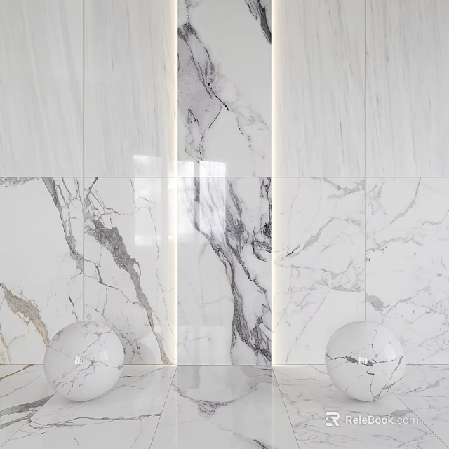 Marble Wall Components With Natural Veins Spherical Decor And Integrated Light Strips 3d model