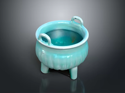 Light Blue Ceramic Furniture Piece With Two Handles Three Legs And Textured Surface 3d model
