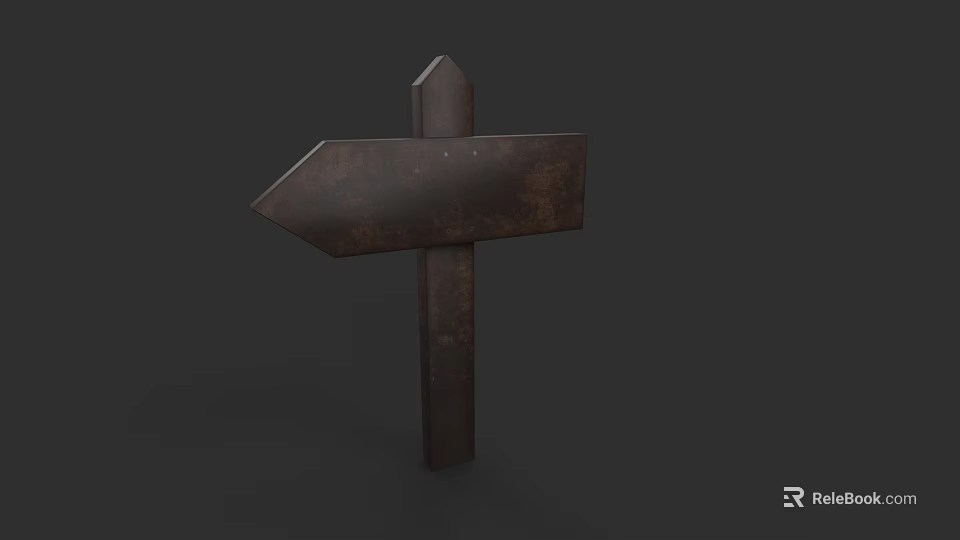Rustic Directional Sign With Arrow And Metal Pole On Dark Background 3d model 