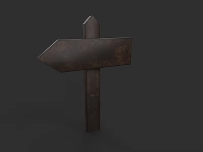 Rustic Directional Sign With Arrow And Metal Pole On Dark Background 3d model