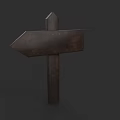 Rustic Directional Sign With Arrow And Metal Pole On Dark Background