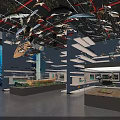 Marine Life Museum Exhibition Hall With Hanging Animal Models Display Cases And Underwater Murals