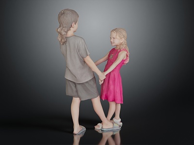 Modern double brother and sister children 3d model