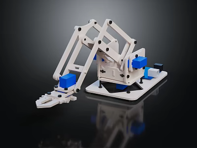 Building Blocks Mechanical Arm Construction With White Blue Joints And Stable Base Design 3d model