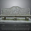 Outdoor Decorative Stone Bench With Intricate Carved Backrest And Stone Slab Base