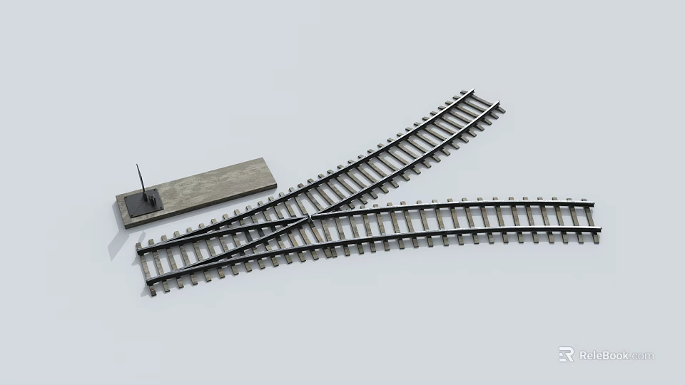 Model Railroad Tracks With Switch And Wooden Ties On Gray Background 3d model 