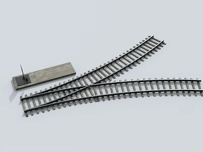 Model Railroad Tracks With Switch And Wooden Ties On Gray Background 3d model