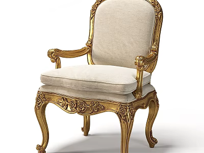 Classic Single Sofa With Gold Carved Frame Light Cushion And Armrest Details 3d model