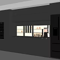 Modern Kitchen Interior With Sleek Black Wine Cabinet And Glass Door Design