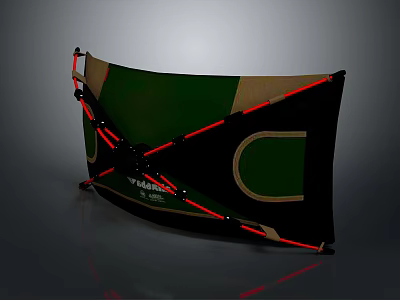 Curved Green Surface Structure With Red Support Straps And Black Frame Design 3d model