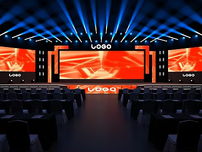 Professional Event Venue With Stage Large Screen Lighting And Arranged Seats 3d model