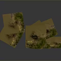 Natural Landscape Featuring Three Dimensional Folded Terrain Models Brownish Yellow Mountains And Green Vegetation