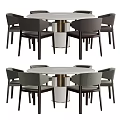 Modern Round Dining Table Set With Comfortable Gray Chairs And Metal Base 3d model