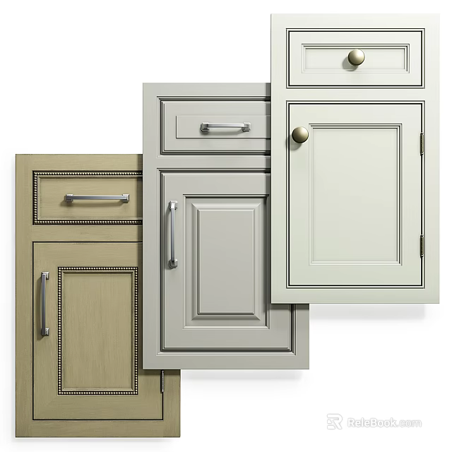 Various Styles Of Cabinet Doors With Different Colors And Handle Designs 3d model 