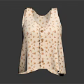 Women's Beige Sleeveless Vest With Orange Floral Print And Button Design