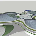 Unique Modern Architectural Design With Circular Structure Green And Pink Areas