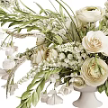 Elegant Floral Decorative Ornament Arrangement With White Vase And Green Leaves