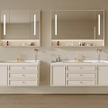 Modern White Wall Mounted Double Vanities With Lighted Mirrors And Drawers 3d model