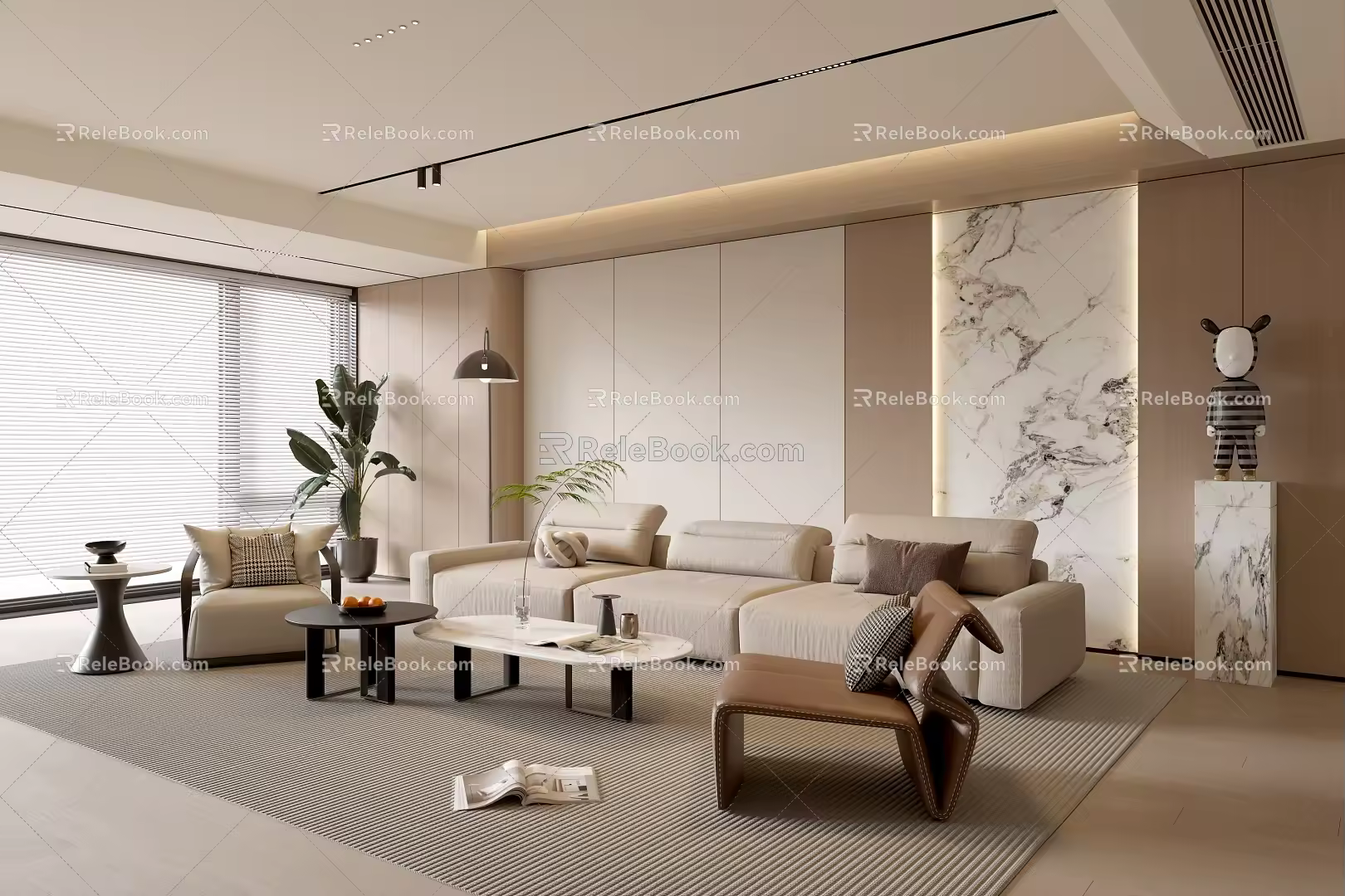 Modern Cream Simple Living Room Balcony Cabinet Sofa Combination Coffee Table Sofa Background Wall 3d model