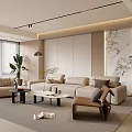 Modern Cream Simple Living Room Balcony Cabinet Sofa Combination Coffee Table Sofa Background Wall 3d model