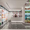Vibrant Store Interior With Comics Action Figures On Shelves And Staff At Counter
