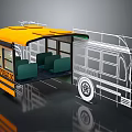 Yellow School Bus Interior With Green Seats And Line Drawing Design