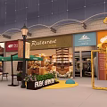 Lively Commercial Street With Colorful Balloons Coffee Shop Street Lamp Outdoor Seating And Green Plants
