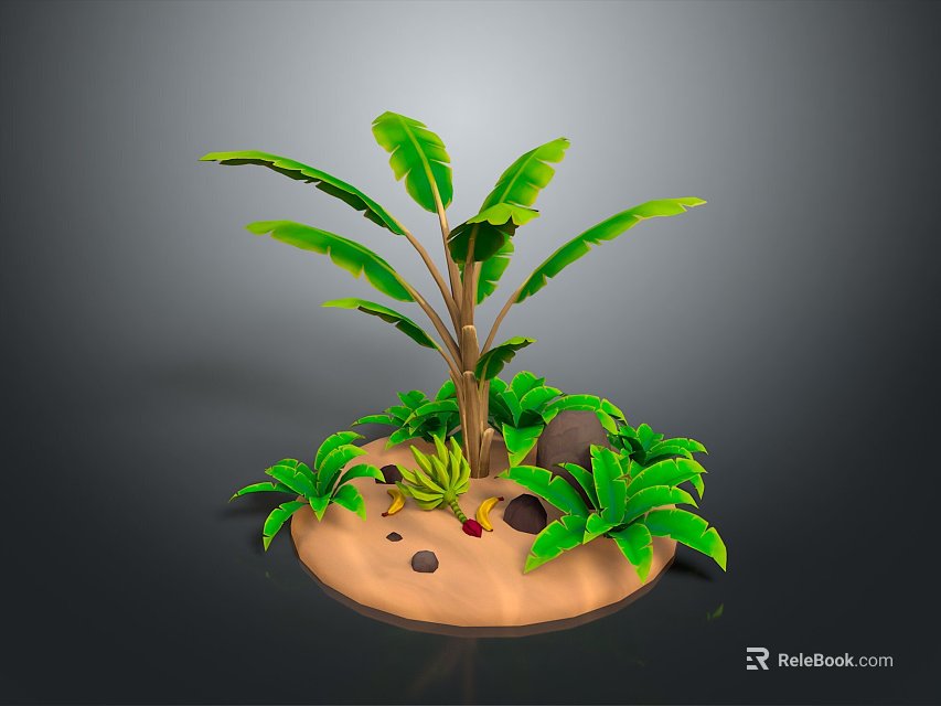 Colorful Fresh Tropical Fruits on Sandy Island with Palm Leaves and Lush Foliage 3d model 