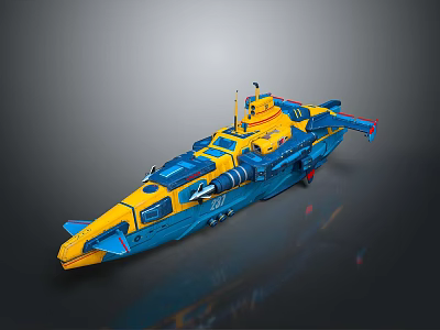 Futuristic Blue And Yellow Ship With Modern Deck Structure And Equipment 3d model