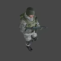 Soldier Wearing Camouflage Combat Uniform Green Helmet And Tactical Vest With Rifle