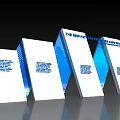 White and Blue Display Boards With Stepped Arrangement Geometric Design And New Era Pattern Text