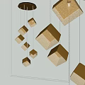 Modern Gold Cube Pendant Light with Multiple Textured Hanging Geometric Design 3d model