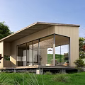 Modern Light Wood Exterior Wooden House With Glass Windows Open Interior View And Green Surroundings