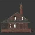 Traditional European-style Architecture Featuring Brick Structure Sloped Roof Gray Tiles Brick Chimney and Wooden Veranda