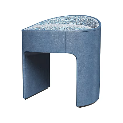 Blue Upholstered Leisure Chair With Curved Backrest And Patterned Seat Cushion 3d model