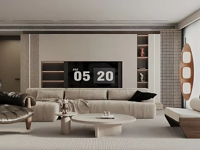 Modern Minimalist Living Room Interior Design With TV Wall Sofa And Coffee Table 3d model