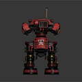 Red Mechanical Robot With Antenna Tracked Legs And Armored Body