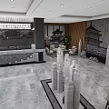 Modern Traditional Hotel Lobby Interior With Marble Floor Reception Desk And Decorative Pillars