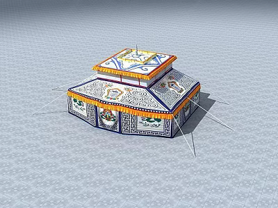 Traditional Tibetan Yurt With Colorful Decorative Patterns And Roof Structure 3d model