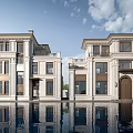 Classic Symmetrical Detached Villa With Light Stone Facade And Pool Reflection
