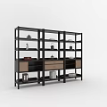 Modern Bookshelf Design with Metal Frame Wooden Drawers and Multiple Open Shelves