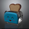 Cute Blue Smiley Face Toaster With Golden Toast On Top For Kitchen Appliance Use