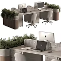 Modern Office Desk Setup With Laptop iMac Green Plants And Ergonomic Chairs
