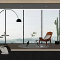 Modern Living Interior With Comfortable Accent Chair Floor Lamp Side Table And Cactus