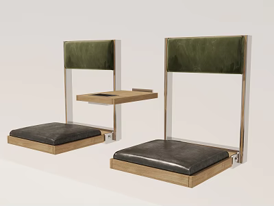 Modern Public Chair With Green Upholstered Backrest Black Padded Seat Metal Frame Wooden Base 3d model