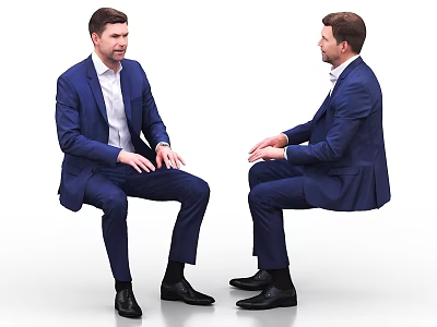 Two Men in Blue Suits Sitting Face to Face Having Formal Discussion 3d model