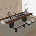 Modern Tea Table and Chair Tea Set Tea Table Desk and Chair 3d model